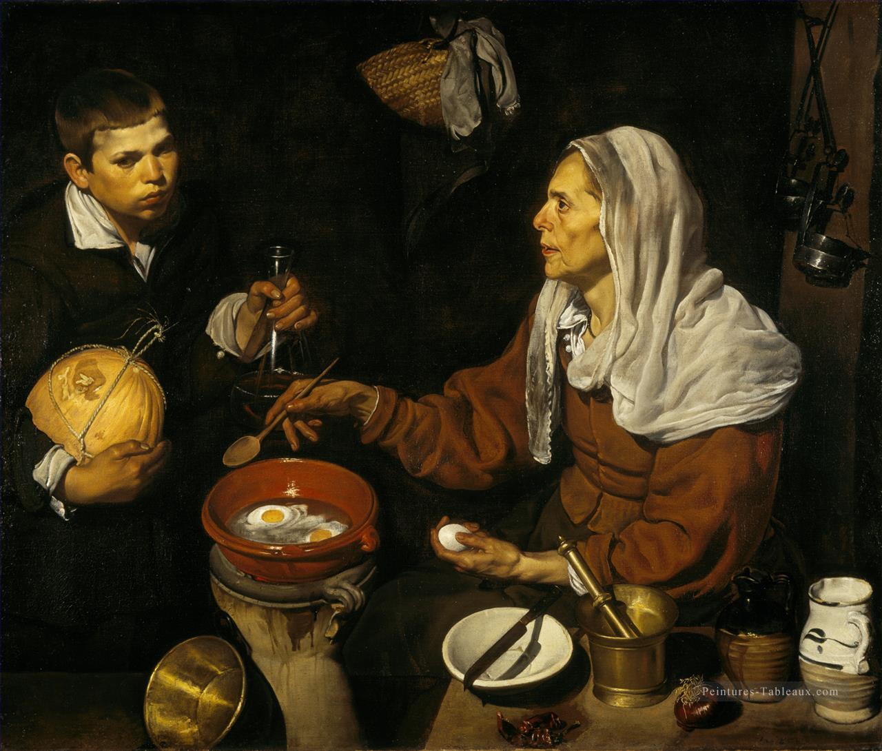 Vieille femme braconnage oeufs Diego Velázquez Peintures à l'huile